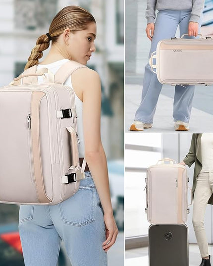 PIJUSHI Travel Backpack for Women Expandable Carry on Luggage Backpack Airline Approved Personal Item Laptop Bag(PE034 Beige)
