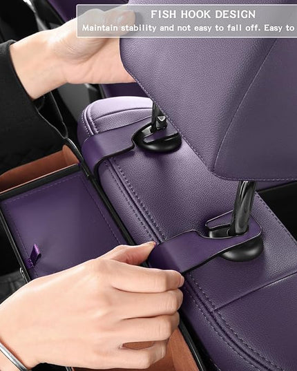 Car Seat Back Organizer - Stylish & Functional Storage for Family Adventures - Cup Holders, Tissue Box & Hooks - Perfect for Kids, Road Trips & Travel (Purple)