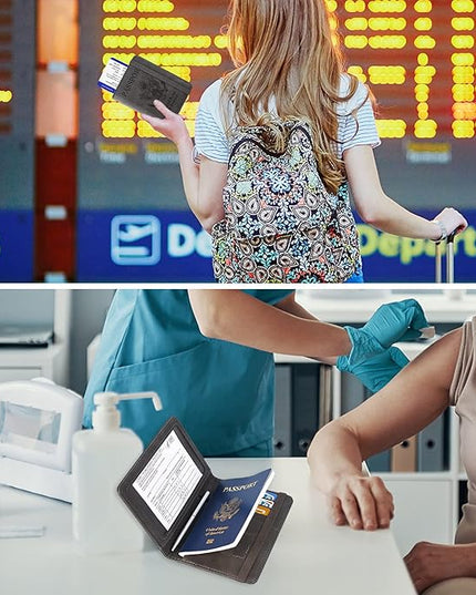 ACdream RFID BLOCKING Passport Holder Travel Wallet - Premium PU Leather Cover Passport book with Card Holder, Pen Slot, Keep Organization, and Travel Essentials for Women and Men - Grey