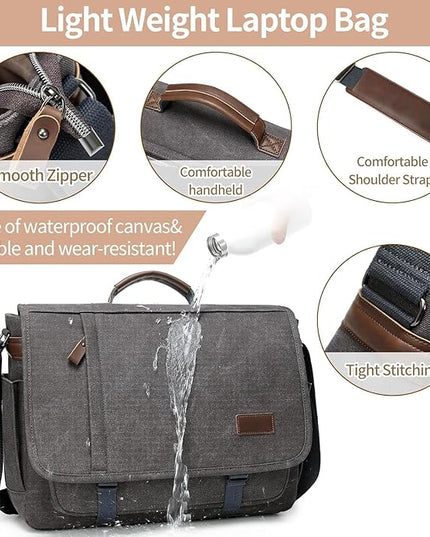 Canvas Messenger Bag for Men Waterproof Business Bags for Men Vintage Canvas Laptop Bag