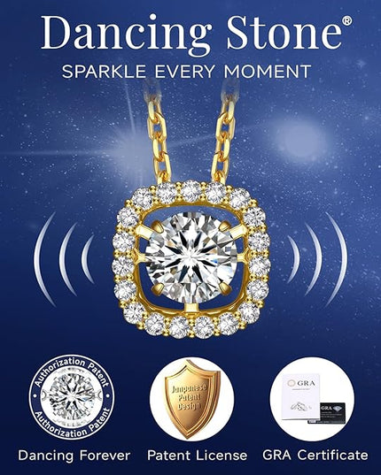 MomentWish Floating Necklace for Women, 0.5/1 Carat Dancing Moissanite Necklace for Her 925 Sterling Silver Pendant Anniversary Birthday Christmas Gift for Wife Mom Girlfriend