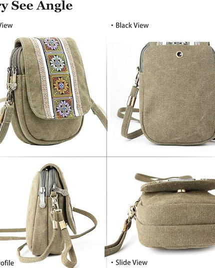 Goodhan Embroidery Canvas Crossbody Bag Cell phone Pouch Coin Purse for Women