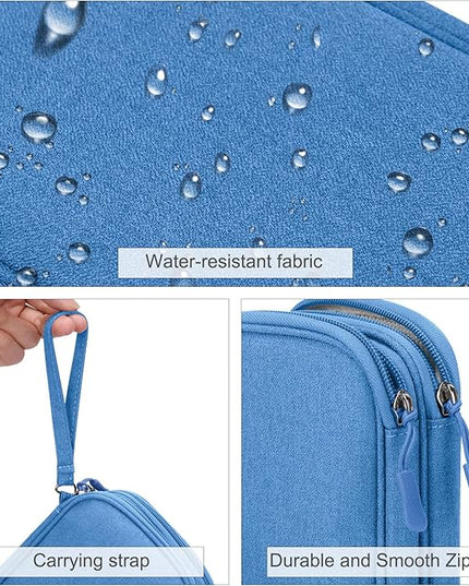 FYY Electronic Organizer, Travel Cable Organizer Bag Pouch Electronic Accessories Carry Case Portable Waterproof Double Layers Storage Bag for Cable, Cord, Charger, Phone, Earphone, Medium Size, Cyan