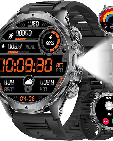 SUNKTA Smart Watch for Men,1.85" HD/800mAh Battery Smart Watches with LED Flashlight (Bluetooth Call Answer/Calls) Fitness Tracker with Heart Rate/Sleep Tracking/Blood Oxygen for Android iOS Black