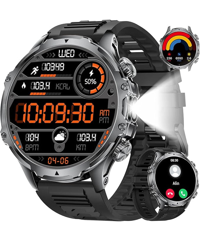 SUNKTA Smart Watch for Men,1.85" HD/800mAh Battery Smart Watches with LED Flashlight (Bluetooth Call Answer/Calls) Fitness Tracker with Heart Rate/Sleep Tracking/Blood Oxygen for Android iOS Black