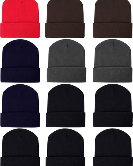 Zhanmai 12 Pack Small Winter Beanie Hats Bulk Warm Knitted Cuffed Skull Cap for Men Women