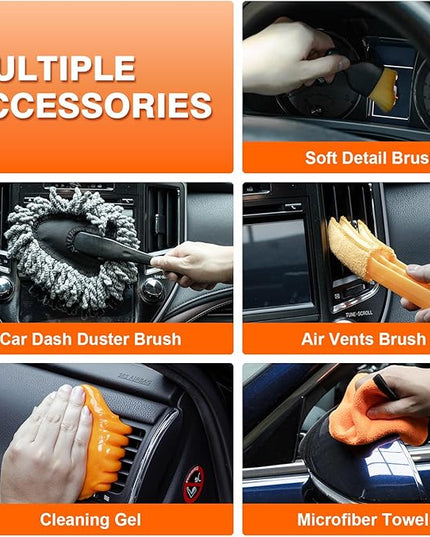 Car Cleaning Kit 19Pcs, Car Interior Detailing Kit with 12000PA High Power Handheld 12V Corded Vacuum, Detailing Brush Set, Cleaning Gel, Complete Car Vacuum Cleaner with Storage Bag for Men & Women