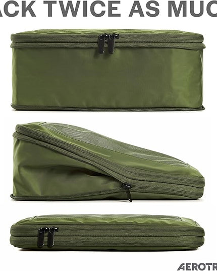 Aerotrunk Compression Packing Cubes for Travel - Luggage Organizer Bags - Double Zipper Packing Cubes for Suitcases (6-Pack, Olive)