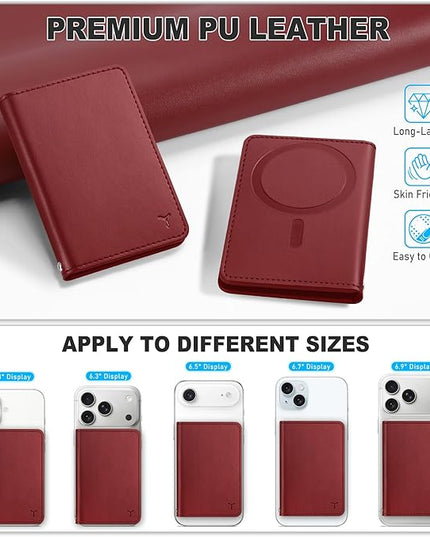 TUCCH for Magsafe Card Holder with Clear ID Window, Fit 6 Cards, RFID Blocking PU Leather Men Women Magnetic Phone Wallet for iPhone 17/16/15/14/13/12/Plus/Air/Pro/Pro Max Series, Dark Red