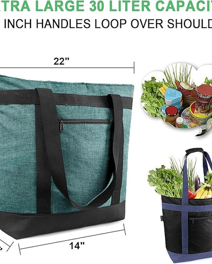BeeGreen Cooler Bag Soft Leakproof Insulated Tote with Zipper for Beach Travel Grocery