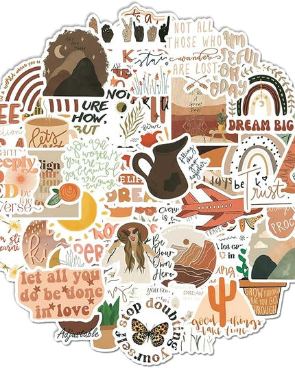 100 Vintage Inspirational Stickers, Boho Motivational Aesthetic Sticker for Adults Water Bottles Laptops Positive Affirmation Journals Vinyl Boho Stickers Teen Kid