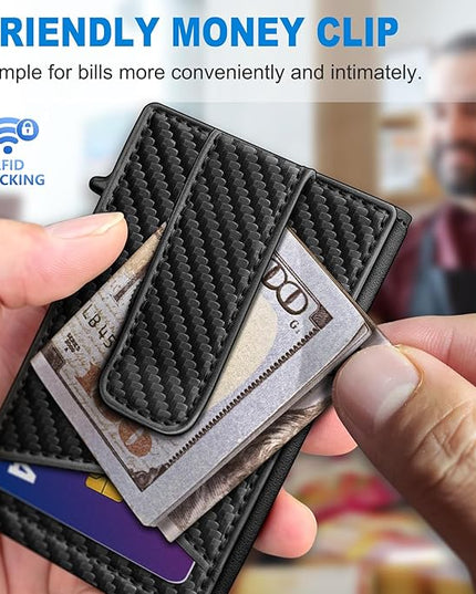 miyozi Airtag Wallet for Men Money Clip 9-Card Pop-Up Credit Card Holder with ID Window RFID Blocking Metal Case Magnetic Closure Front Pocket Wallet Gift Box