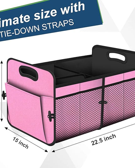 Femuar Car Trunk Organizer,Car Storage Organizer with 72L Large Capacity Waterproof Collapsible and 11 Pockets,Trunk Organizer for Car Suv/Jeep/Sedan, Large Size, Pink