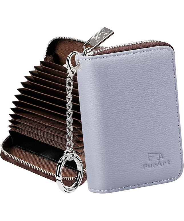 FurArt Zipper Wallet Women, RFID Blocking Credit Card Wallet, Business Card Holder, Compact Size KeyChain Wallet