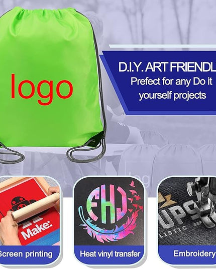 BeeGreen Drawstring Backpack Bags 20,30,50 Packs Reflective String Bags for Gym Sport Trip Cinch Sack DIY for Women Men