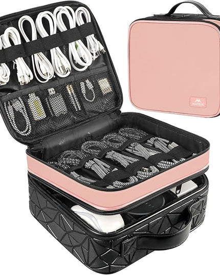 MATEIN Cord Organizer Case with Adjustable Divider, DJ Cable File Bag for DJ Gear, Sound Instrument and Music Equipment Accessories, Shockproof Portable Double Layer Cord Bags, Pink