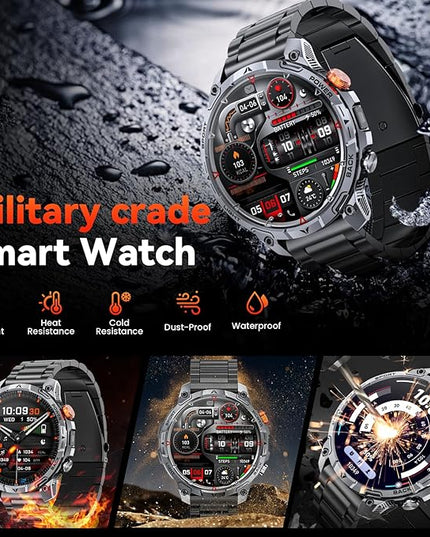 Military Smart Watches for Men,1.75″ Smartwatch with 100-Day Ultra-Long Battery/Flashlight,Fitness Watch for Heart Rate/Sleep/Calling/110+ Sports Mode Smart Watch for Android iOS 1000 mAh