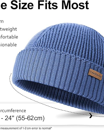 100% Merino Wool Fisherman Beanie for Men Women, Short Knit Cuff Trawler Winter Hat, Warm Soft Outdoor Gift