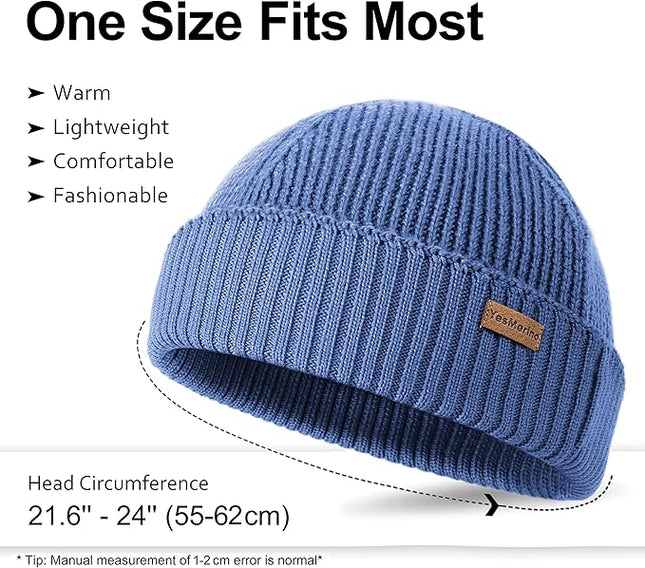 100% Merino Wool Fisherman Beanie for Men Women, Short Knit Cuff Trawler Winter Hat, Warm Soft Outdoor Gift