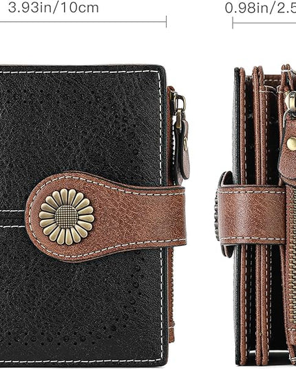 SENDEFN Small Womens Wallet Leather Bifold Card Holder RFID Blocking with Zipper Coin Pocket