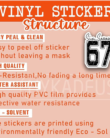 (3Pcs) Six Seven 67 Meme Stickers Funny Gen Alpha Slang 6 7 Vinyl Decals for Laptop, Water Bottle, Phone Case, Tumbler, Helmet, Scrapbooking, 3" x 2.5"