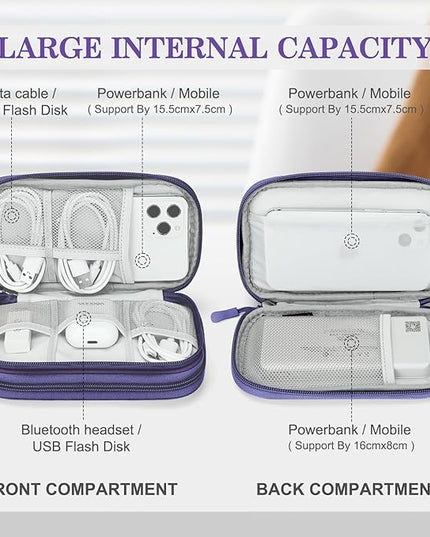 FYY Electronic Organizer, Travel Cable Organizer Bag Pouch Electronic Accessories Carry Case Portable Waterproof Double Layers All-in-One Storage Bag for Cable, Cord, Charger, Phone, Earphone Purple
