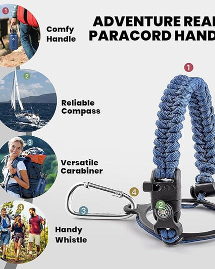 Insulated Water Bottle 64 oz, Triple Wall Vacuum Stainless Steel (Cold for 48 Hrs), Leak Proof & Non-BPA, Half Gallon Water Flask Jug with Paracord Handle & Straw Spout Lids, Navy Blue