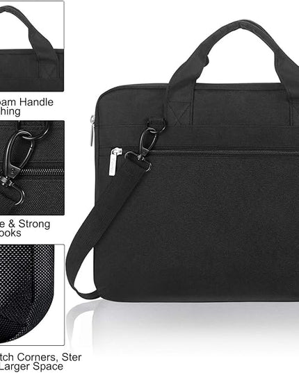 Voova Laptop Bag 17 17.3 Inch, 360° Protective Laptop Case Sleeve with Shoulder Strap Compatible with 17-18 Inch Lenovo Asus Acer Dell Hp, Waterproof Computer Bag Slim Briefcase for Men Women, Black