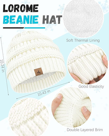 Winter Beanie Hat Scarf Gloves, Warm Fleece Knit Hats Touch Screen Gloves Neck Scarf Set Winter Gifts for Unisex Adult