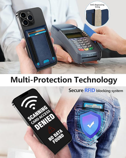 Phone Wallet Stick On, Upgraded Phone Wallet with Adjustable Stand, Open ID Window, 8-Card Holder, Stronger 3M Adhesive Credit Card Holder for Back of Phone Case, iPhone, Samsung and Android, Blue