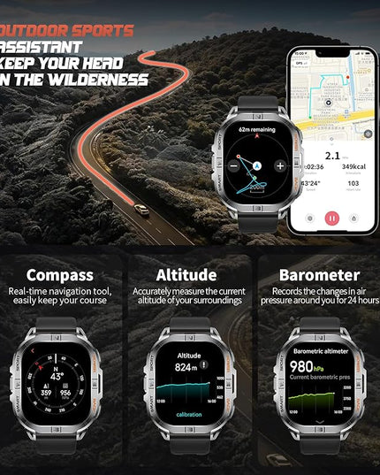 GPS Military Smart Watch for Men(Answer/Call), 2.13'' Smartwatch,60 Days Battery,6 Satellite Positioning/Compass,5 ATM Fitness Tracker with Flashlight/Heart Rate/Sleep/100+ Sport Modes for Android/iOS