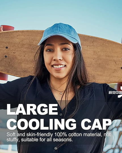 XXL Oversize Washed Denim Baseball Cap,Low Profile Jean Sports Cap for Big Heads 23.5"-25.5",Large Pigment Dyed Dad Hat