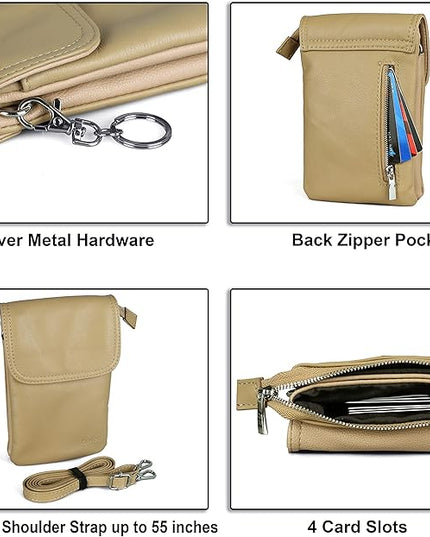 befen Genuine Leather Small Crossbody Bags for Women Cell Phone Bag Cross Body Purses,Silver Zipper