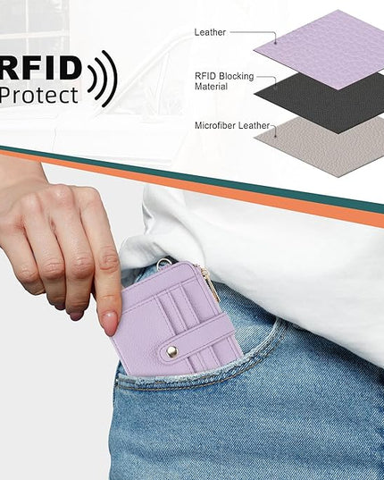 Keychain Wallet with Bracelet RFID Blocking Wristlet Credit Purse Card Holder, Silicone Bead Tassel Key Ring for Women