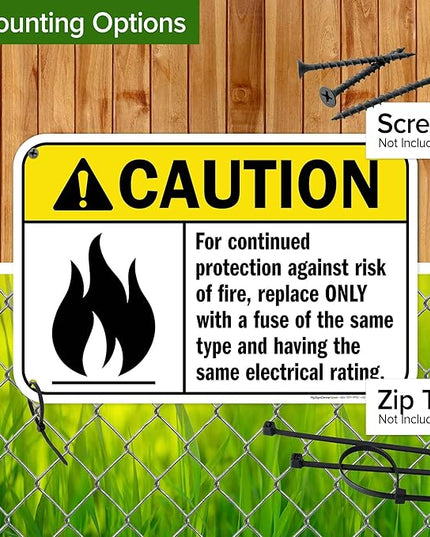 Warning For Continued Protection Against Risk Of Fire Replace Sign, 12x18 Inches, 55 mil thick HDPS (high density polystyrene), Made in USA by My Sign Center