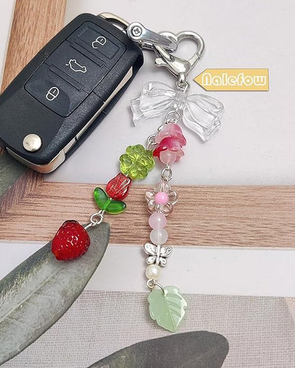 Keychain Bag Accessories Cute Cherry Strawberry Flower Keychains Accessories Decor for Keys Bags Purses Gift