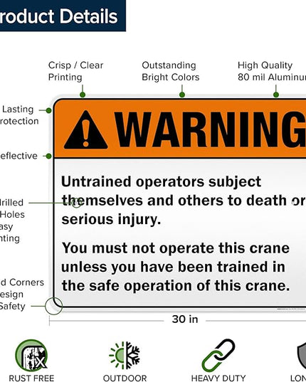 Warning Untrained Operators Subject Themselves And Others To Death Sign, 24x30 Inches, 3M EGP Reflective .080 Aluminum, Fade Resistant, Made in USA by My Sign Center