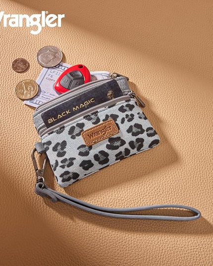 Montana West Wrangler Small Wallet for Women Leopard Print Wristlet Wallets Mini Change Pouch Jean