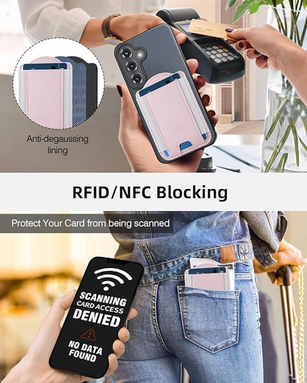 HiWe for MagSafe Wallet for Galaxy S25/S24 Series with Magnetic Case and iPhone 17/16/15/14/13/12 Series, No Case, 6 Cards Holder, RFID Leather Slim, Pink