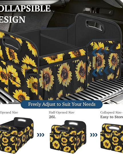 Femuar Car Trunk Organizer, Car Storage Organizer with Large Capacity Waterproof Collapsible Trunk Organizer for Car Suv/Jeep/Sedan (Sunflower, Standard)