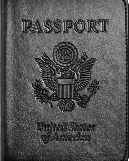 Eoehro Passport and Vaccine Card Holder Combo, Faux Leather, Compact, Lightweight, Waterproof, AA-Black