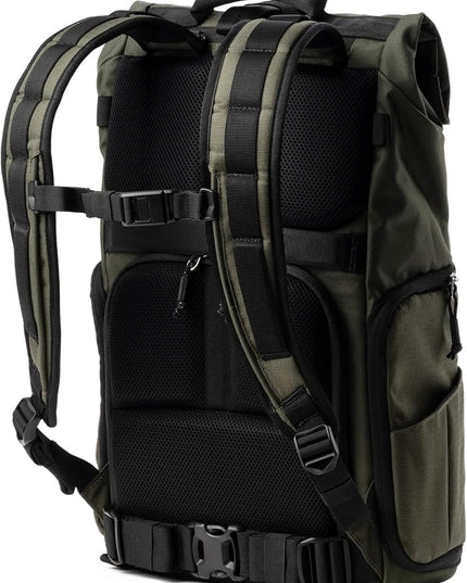Think Tank FocusPoint 30L RollTop Camera Backpack - Greenway: Expandable Travel & Camera Backpack with Laptop Sleeve, Quick Side and Back Access, Rain Cover – Versatile Photography & Travel Bag