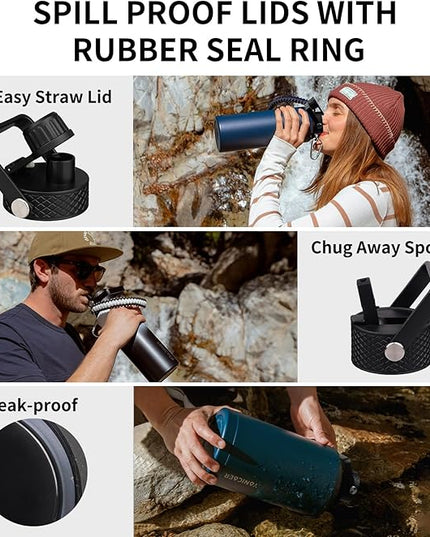 Insulated Water Bottle 87oz,Triple Wall Vacuum Stainless Steel(Dishwasher Safe),Leak Proof & Non-BPA,Flask Jug with Paracord Handle & Straw Spout Lids Sports Gradient black