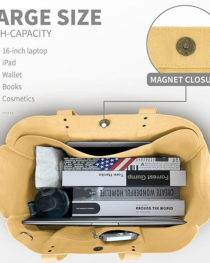 HOMESPON Large Canvas Tote Bag for Women Everything Bag with Pockets and Laptop Sleeve