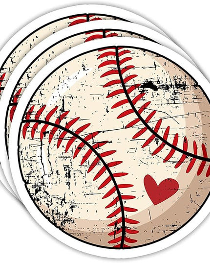 (3PCS) Baseball Stickers Baseball Heart Vinyl Decals Waterproof Sticker for Water Bottle Laptop Tumbler Scrapbook Helmet, Gifts for Baseball Lovers, Baseball Team Size 3" x 3"