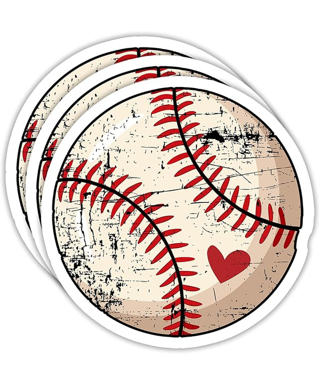 (3PCS) Baseball Stickers Baseball Heart Vinyl Decals Waterproof Sticker for Water Bottle Laptop Tumbler Scrapbook Helmet, Gifts for Baseball Lovers, Baseball Team Size 3" x 3"
