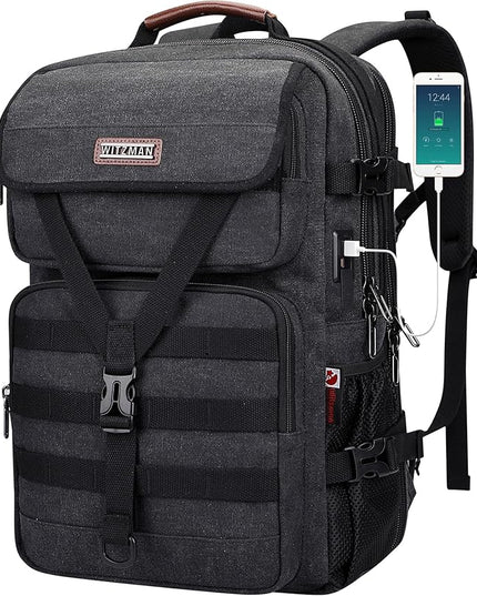 WITZMAN Travel Backpack for Men Large Canvas Laptop Backpack Fit 16 inch Carry on TSA Friendly Flight Approved Vintage Rucksack for Traveling(A8012 Black)