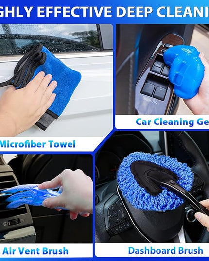 THINKWORK Car Cleaning Kit Car Detailing Kit,Car Cleaning Kit Interior Cleaner with High Power Blue Handheld Vacuum Cleaner,Brush Sets,Windshield Cleaner and Storage Bag,Car Accessories,Car Gift Set