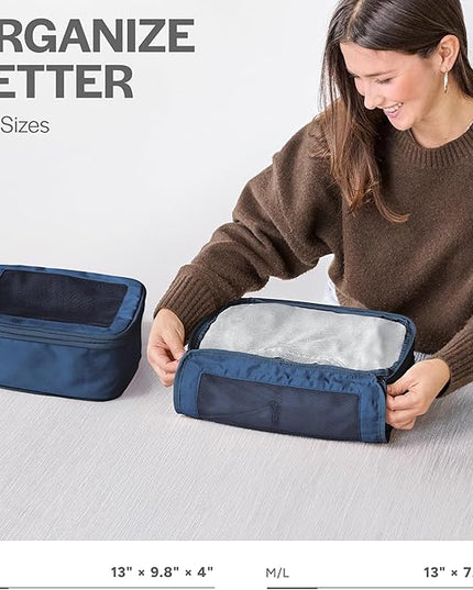 Aerotrunk Compression Packing Cubes for Travel - Luggage Organizer Bags - Double Zipper Packing Cubes for Suitcases (2-Pack, Dark Blue)