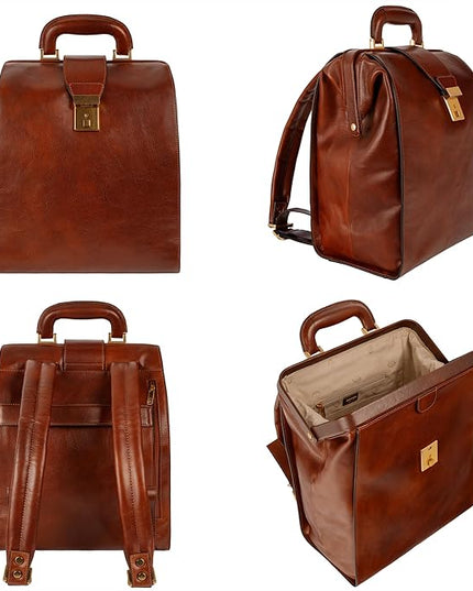 Time Resistance Leather Backpack for Men and Women - Business Rucksack Laptop Bag (Cognac Brown)